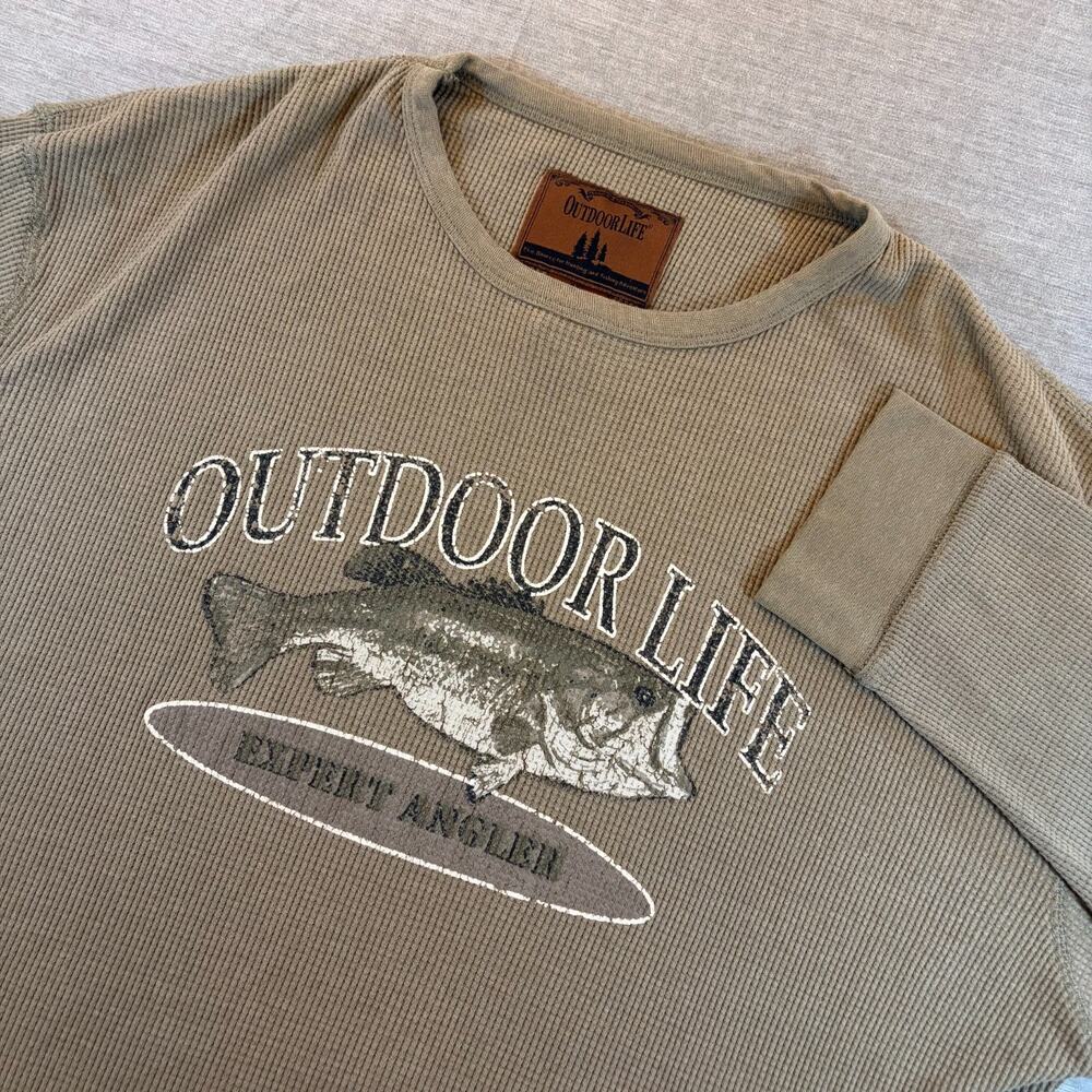 Outdoor Life Thermal Shirt Fishing Size XXL Brown Longsleeve Waffle